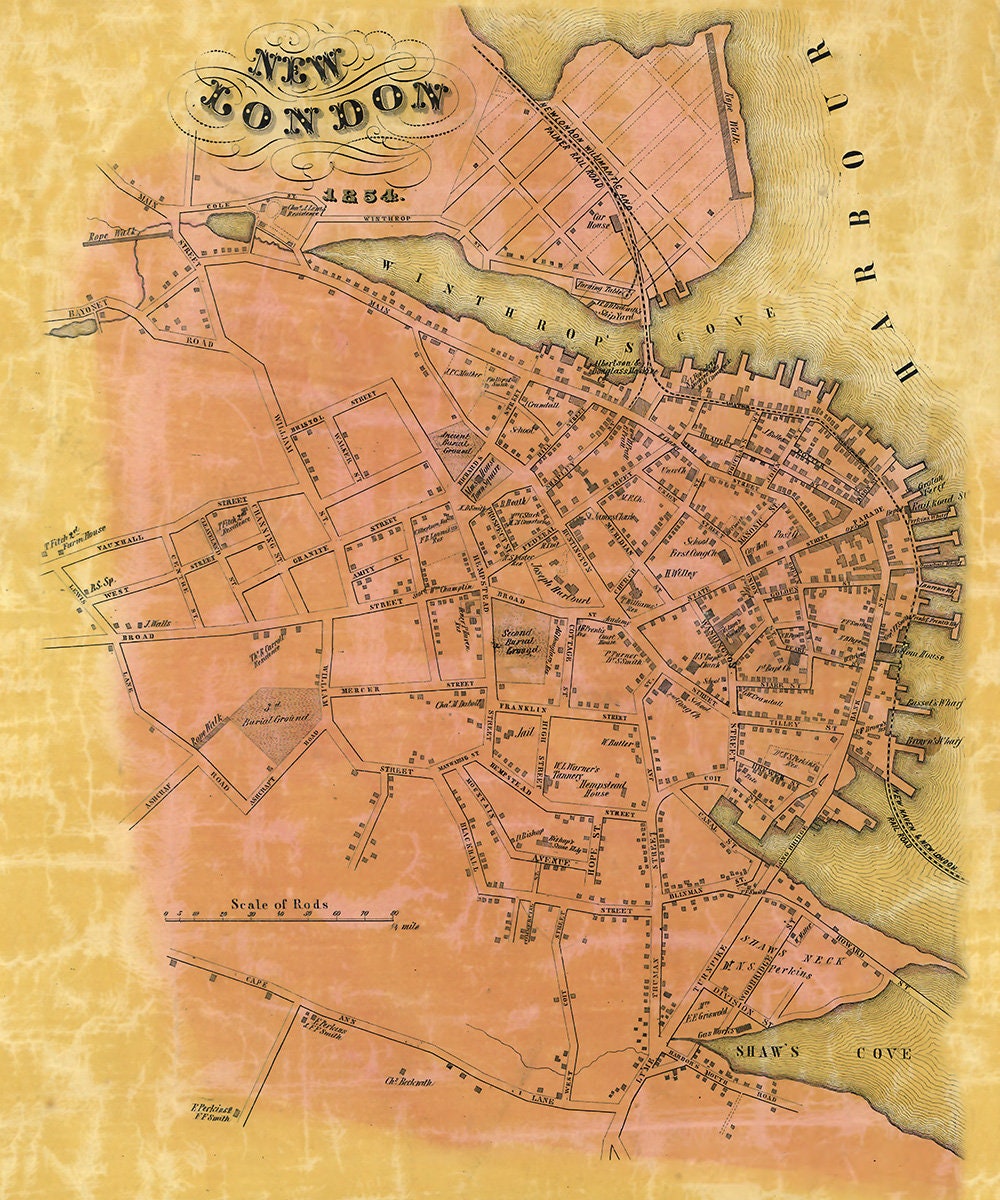 1854 Map of New London Connecticut