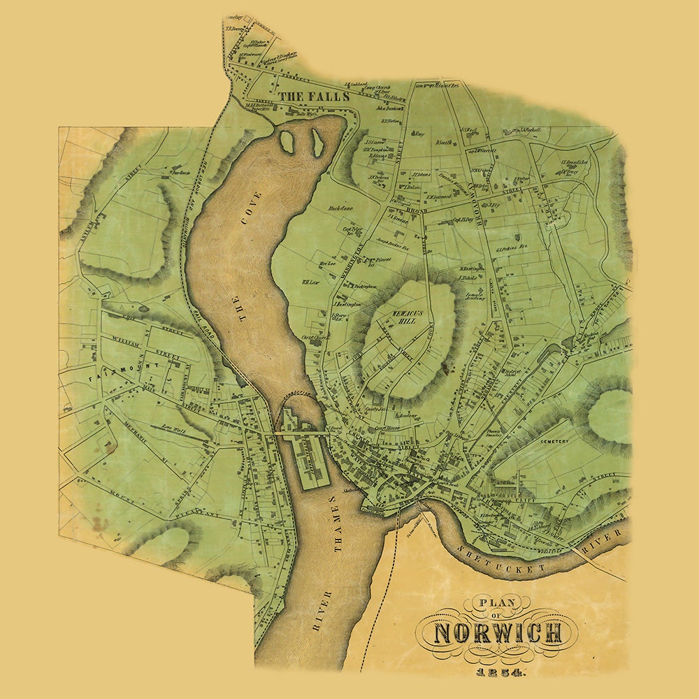1854 Map of Norwich New London County Connecticut