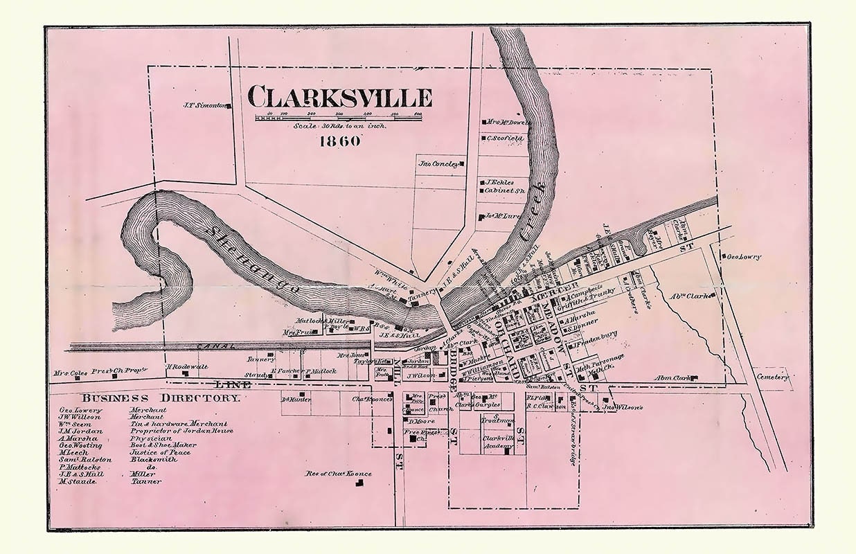 1860 Map of Clarksville Mercer County Pennsylvania