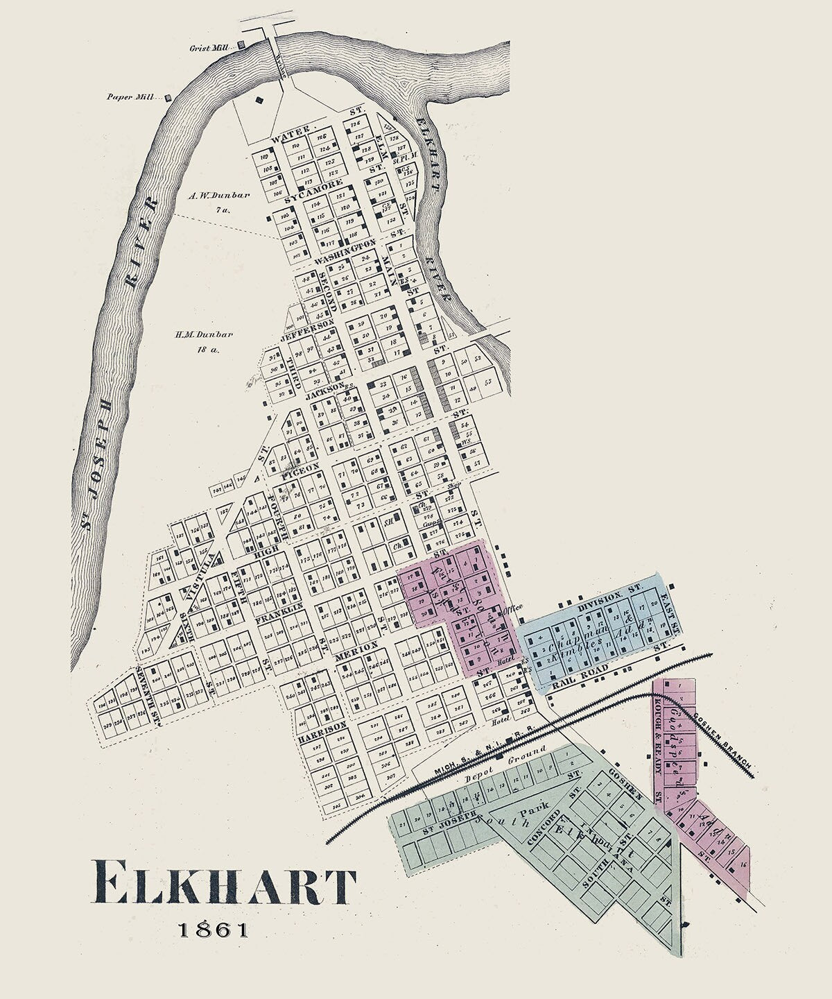 1861 Map of Elkhart Indiana
