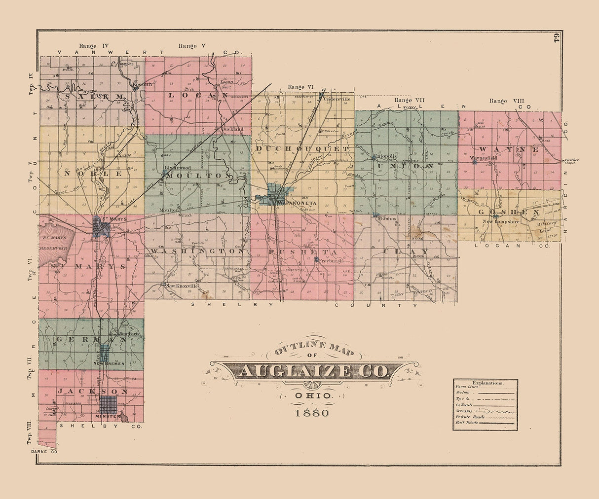 1880 Map of Auglaize County Ohio