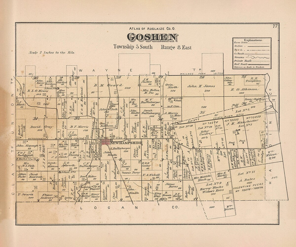 1880 Map of Goshen Township Auglaize County Ohio