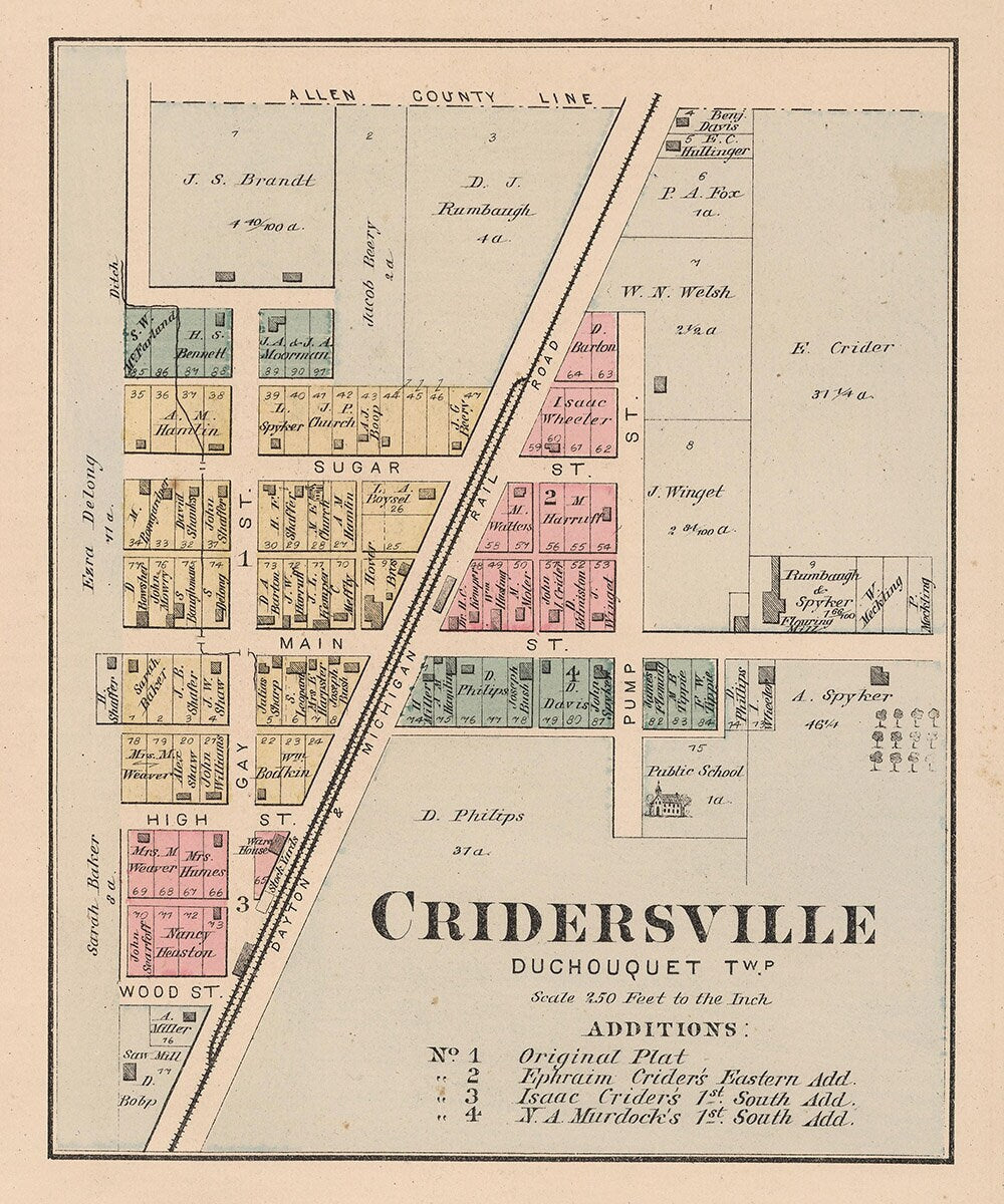 1880 Town Map of Cridersville Auglaize County Ohio