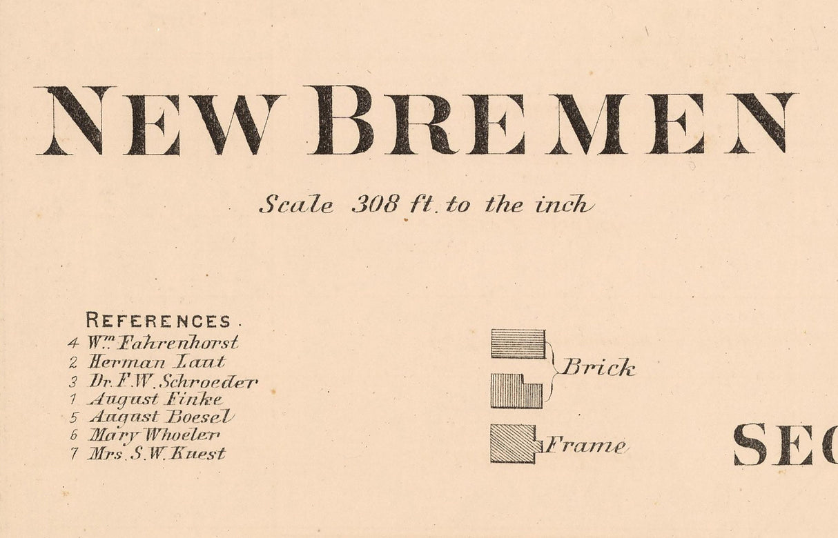 1880 Town Map of New Bremen Auglaize County Ohio