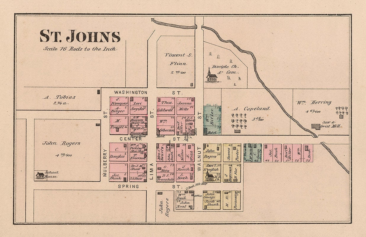 1880 Town Map of St Johns Auglaize County Ohio
