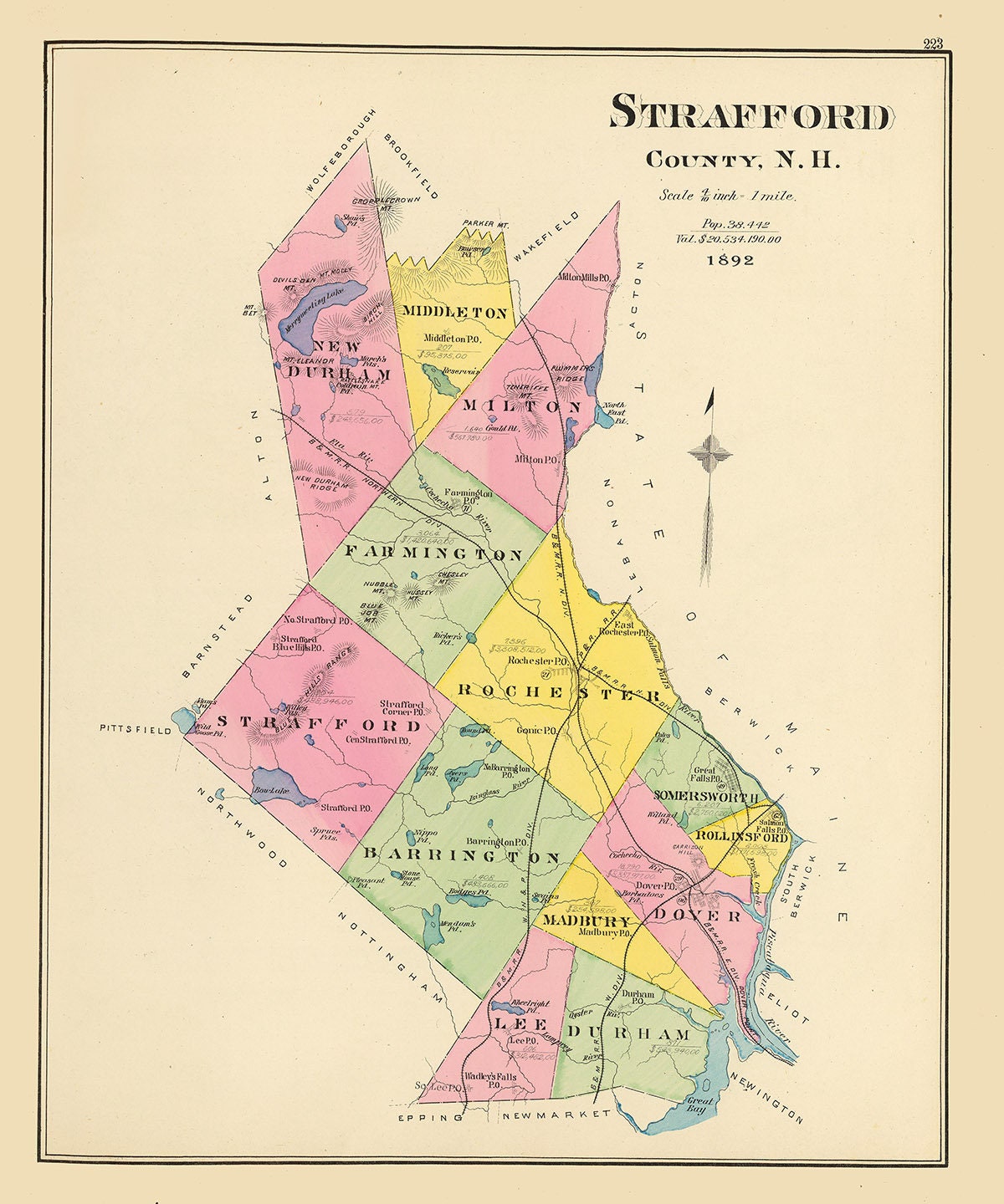 1892 Map of Strafford County New Hampshire