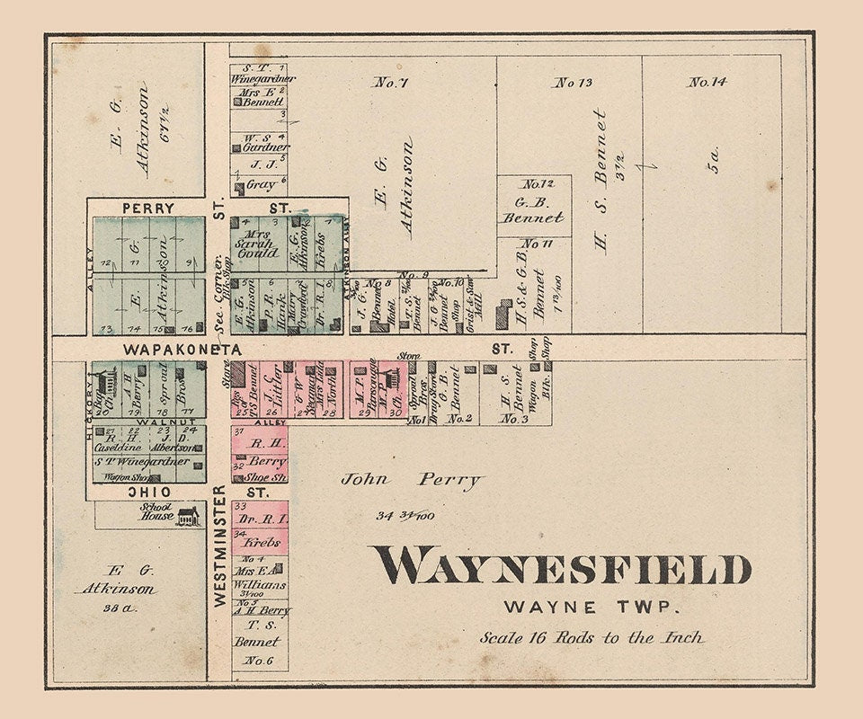 1880 Map of Waynesfield Auglaize County Ohio