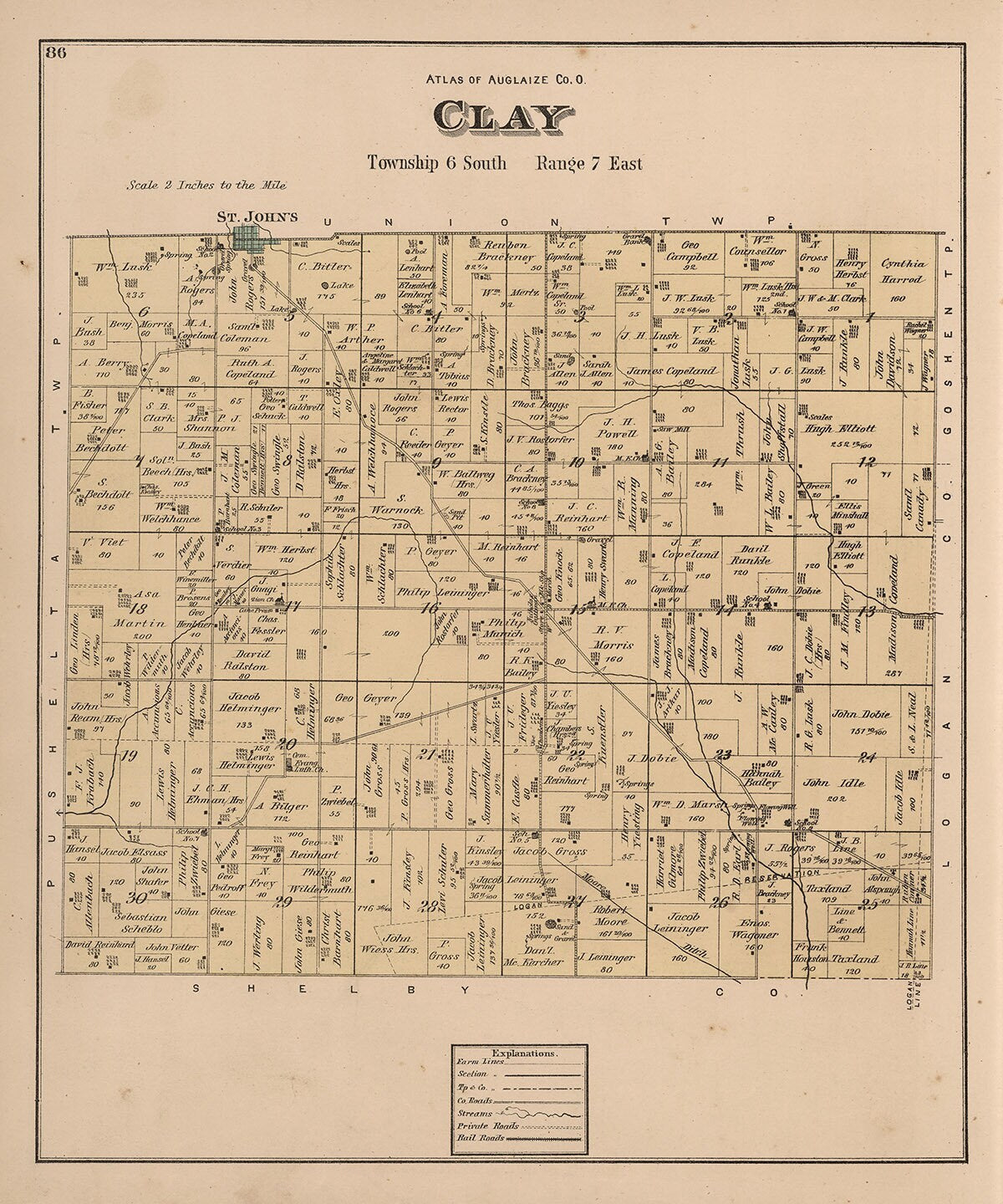 1880 Map of Clay Township Auglaize County Ohio