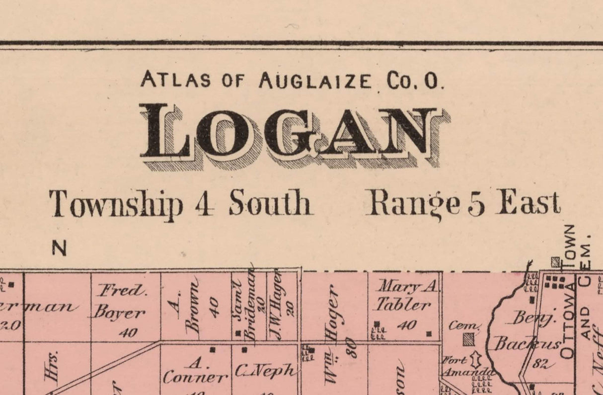 1880 Map of Logan Township Auglaize County Ohio