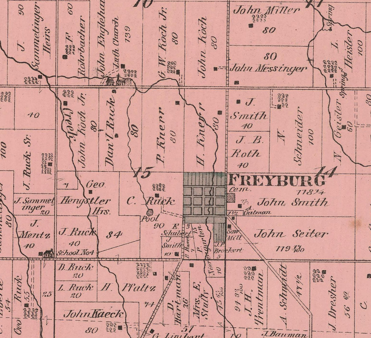 1880 Map of Pusheta Township Auglaize County Ohio