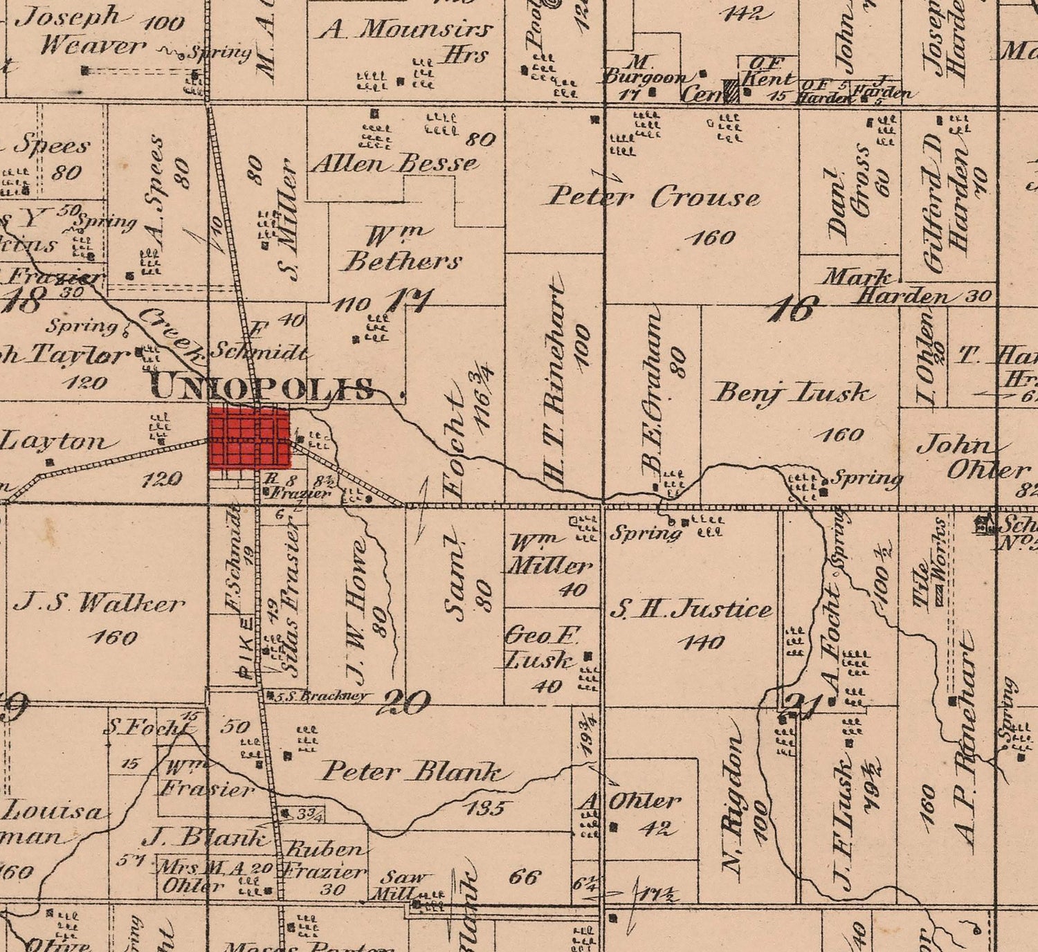 1880 Map of Union Township Auglaize County Ohio