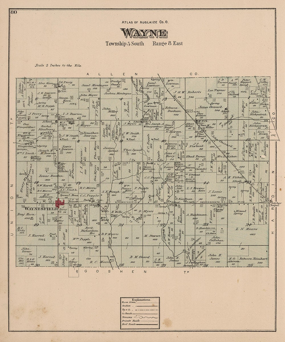 1880 Map of Wayne Township Auglaize County Ohio
