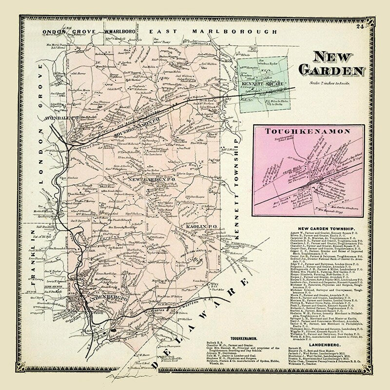 1873 Map of New Garden Township Chester County Pennsylvania