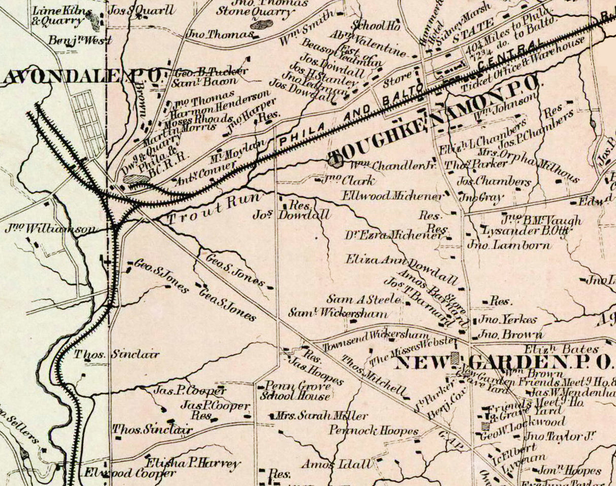 1873 Map of New Garden Township Chester County Pennsylvania