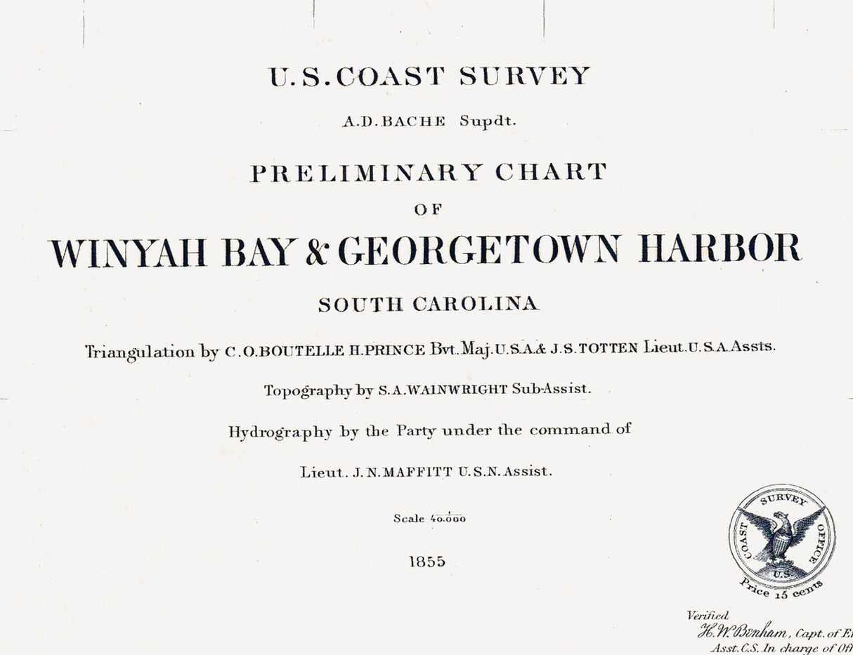 1855 Nautical Chart of Winyah Bay and Georgetown Harbor South Carolina