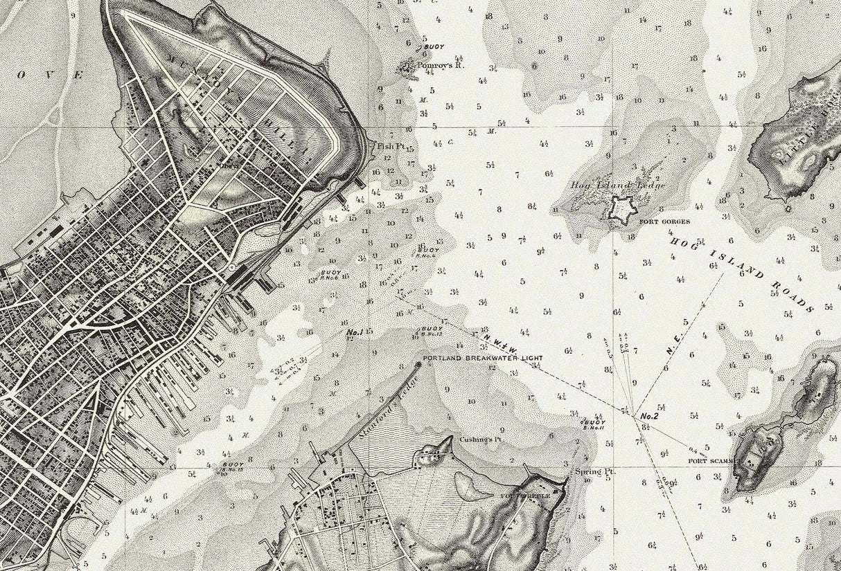1866 Nautical Chart of Portland Harbor Maine