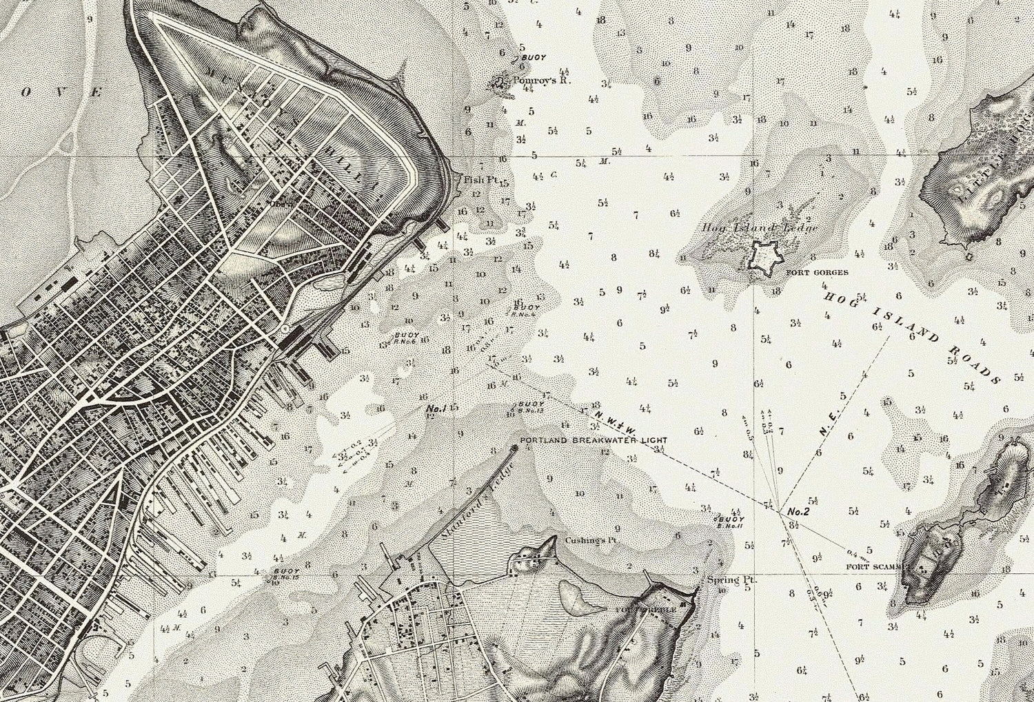 1866 Nautical Chart of Portland Harbor Maine