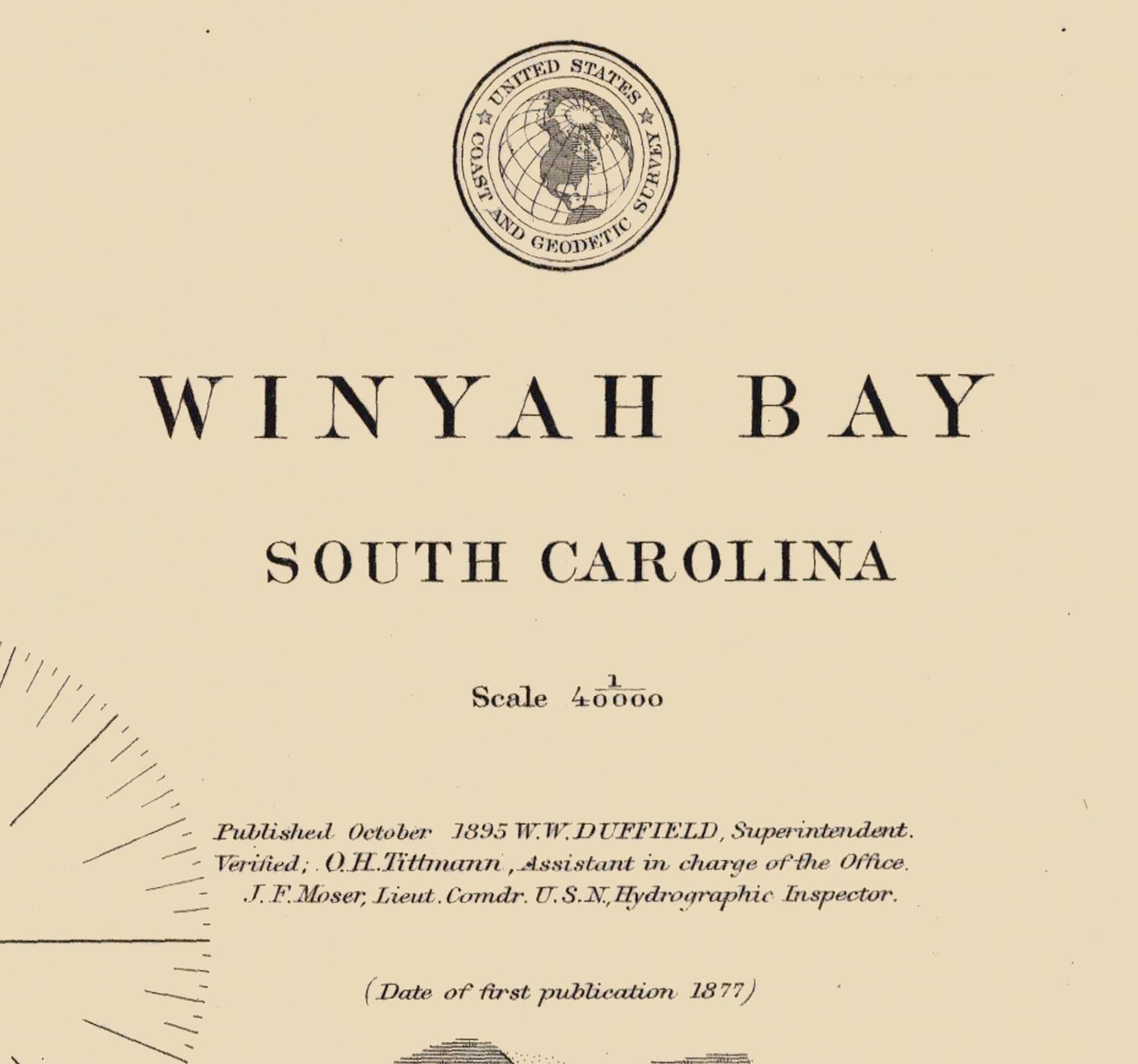 1877 Nautical Chart of Winyah Bay South Carolina Georgetown