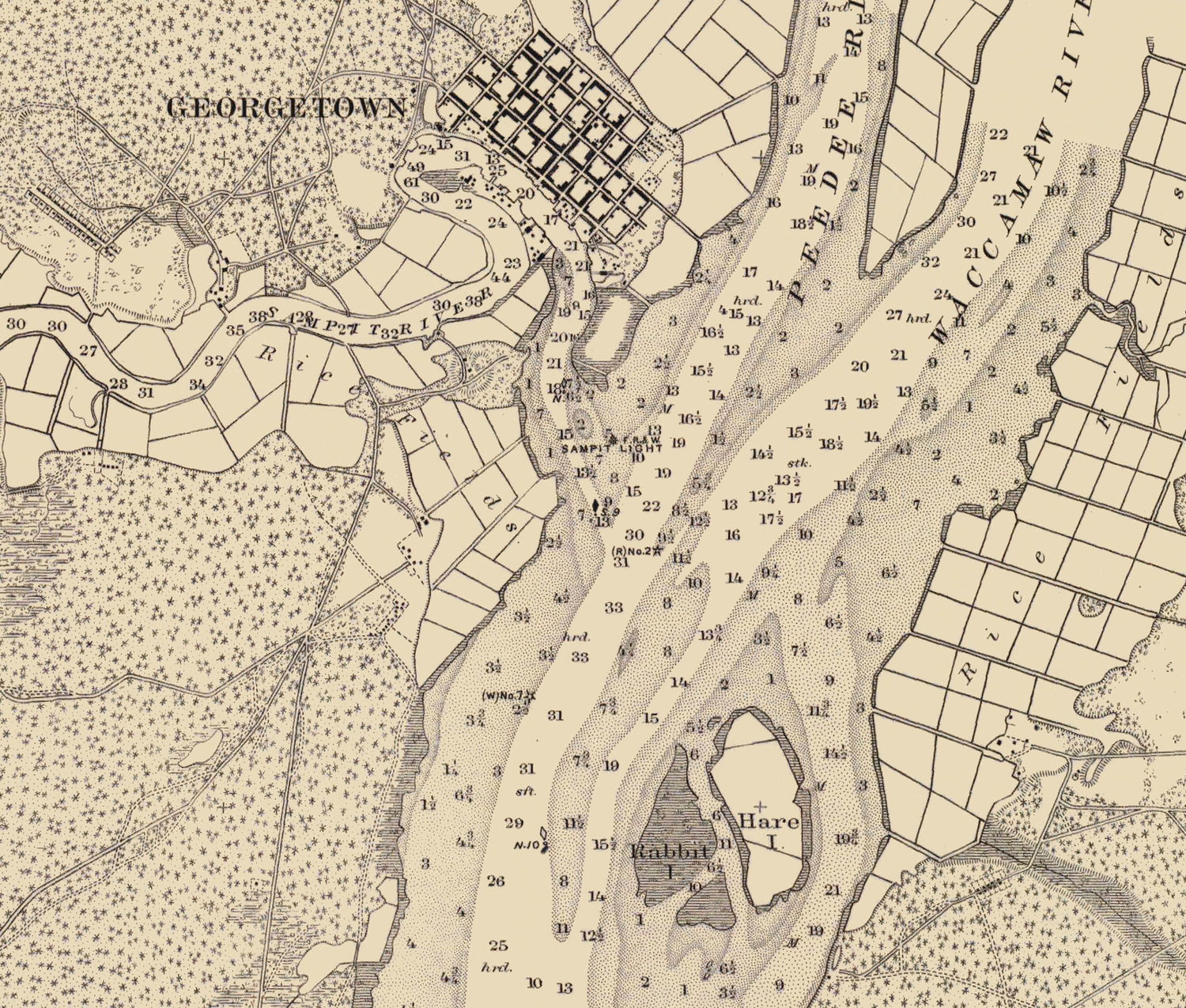 1877 Nautical Chart of Winyah Bay South Carolina Georgetown