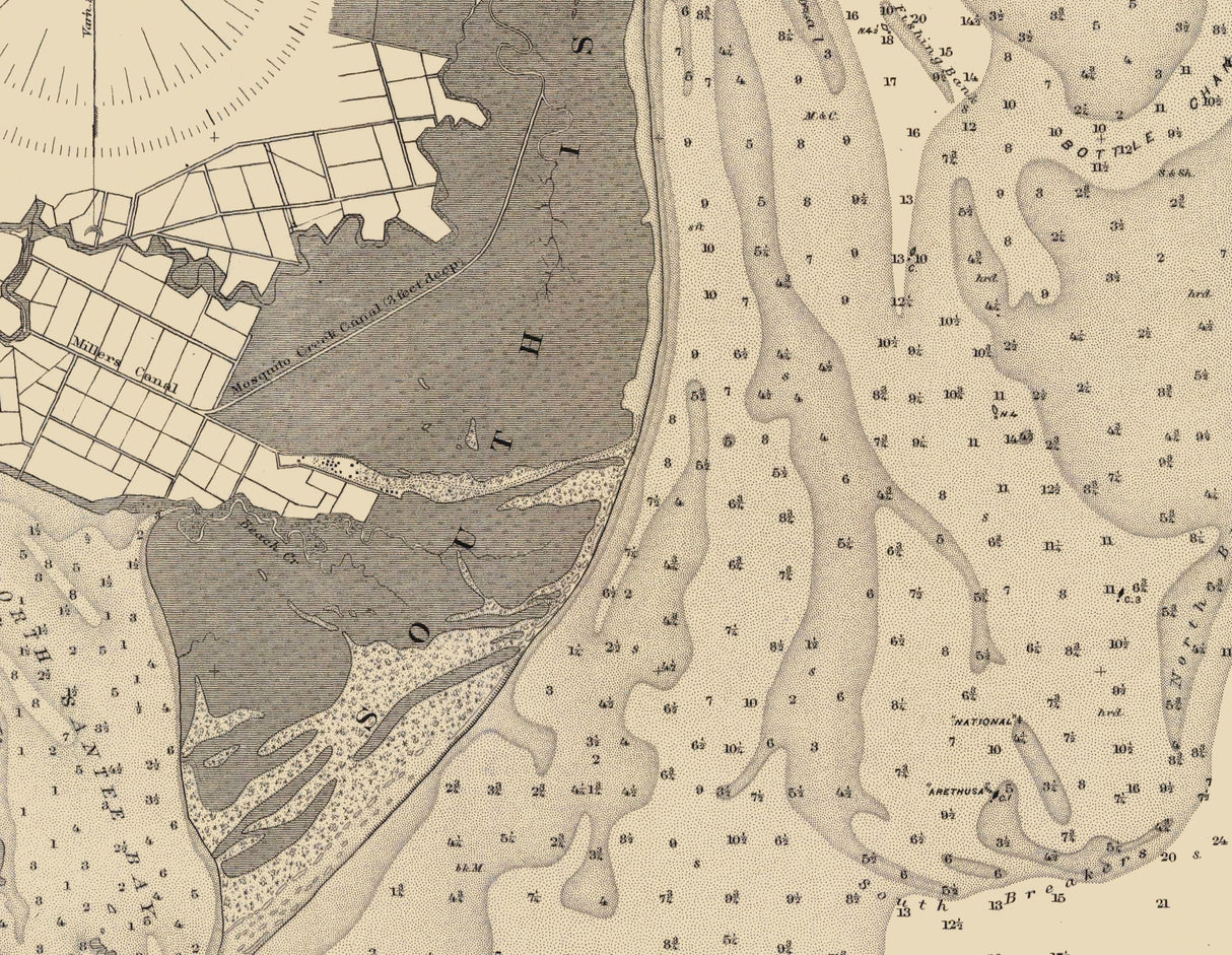 1877 Nautical Chart of Winyah Bay South Carolina Georgetown