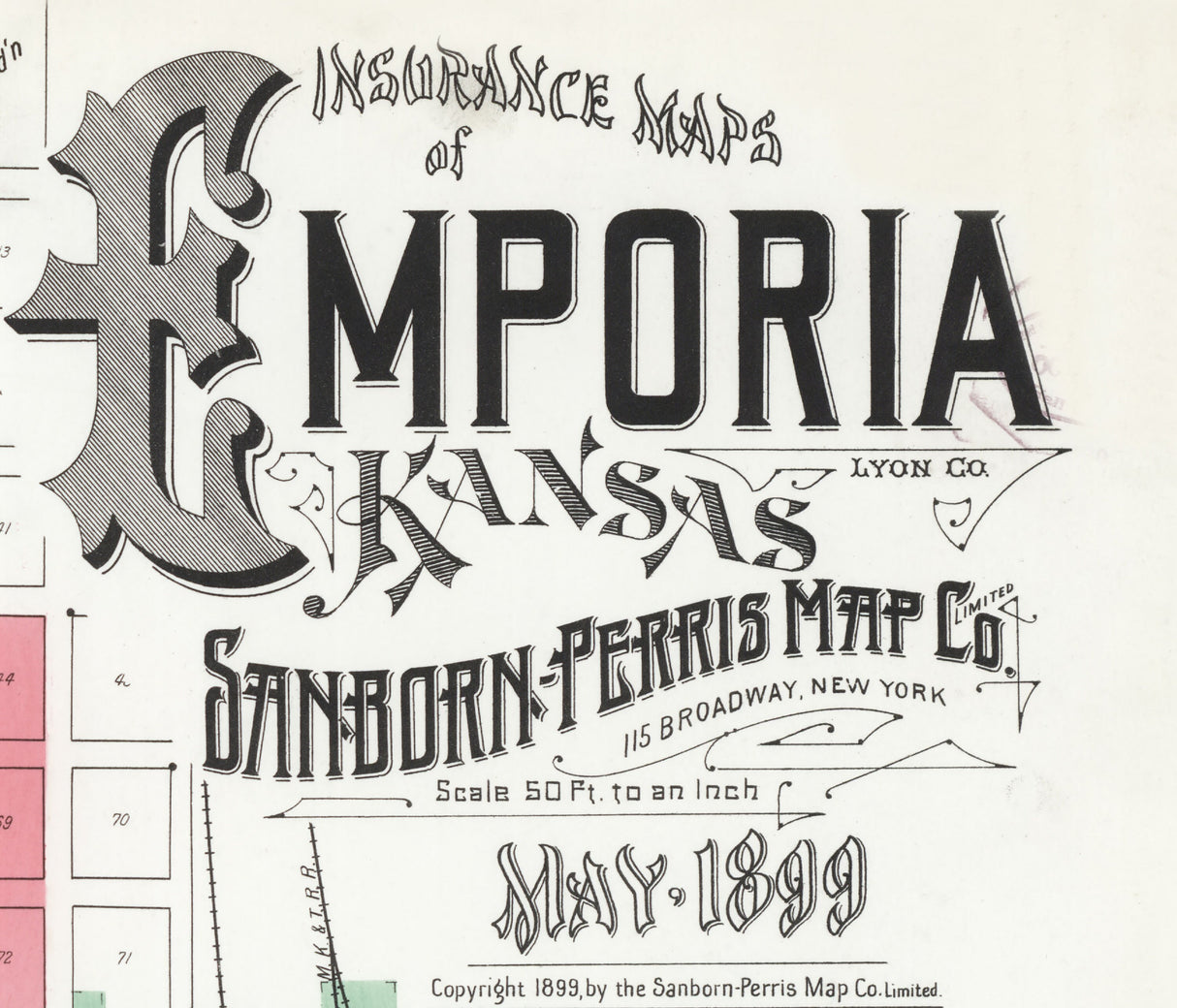 1899 Town Map of Emporia Lyon County Kansas