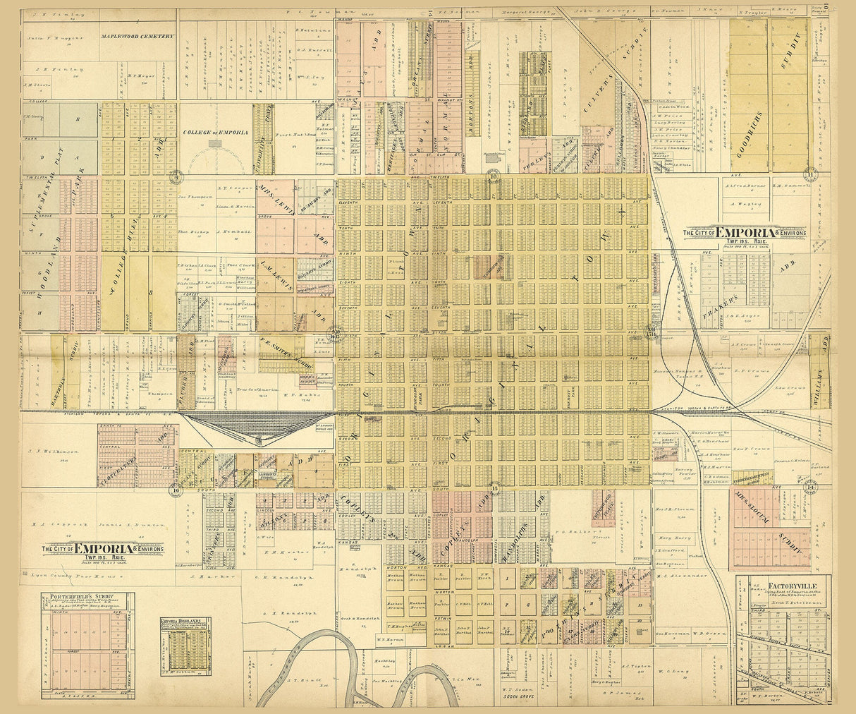 1901 Town Map of Emporia Kansas