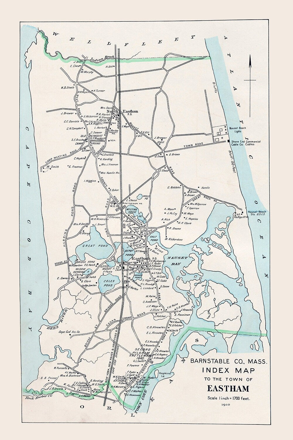 1910 Map of Eastham Barnstable County Massachusetts