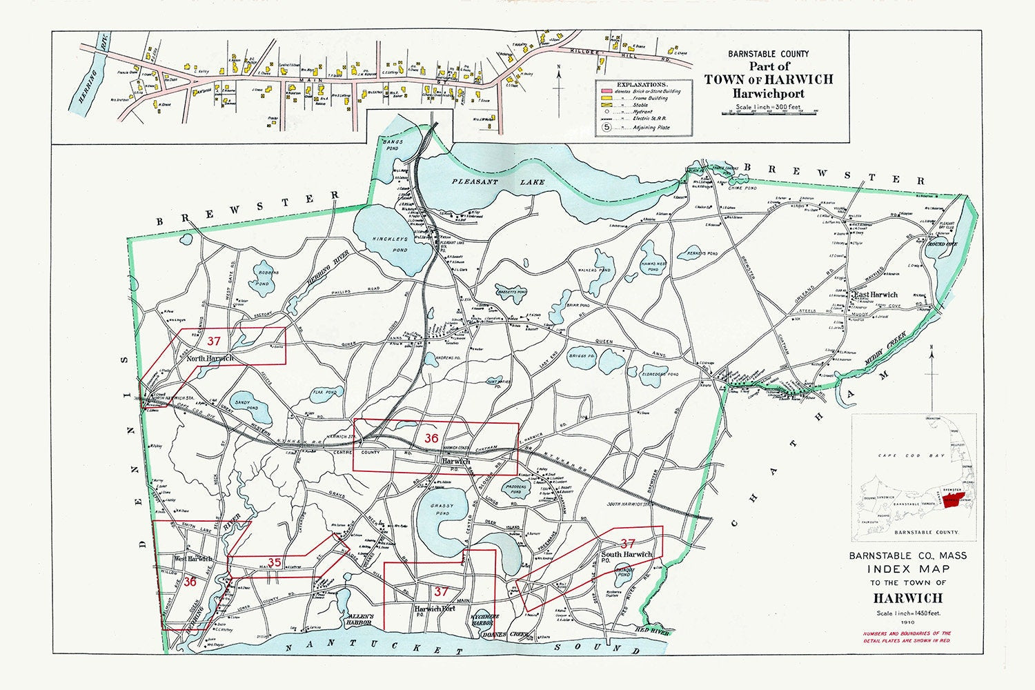 1910 Map of Harwich Barnstable County Massachusetts