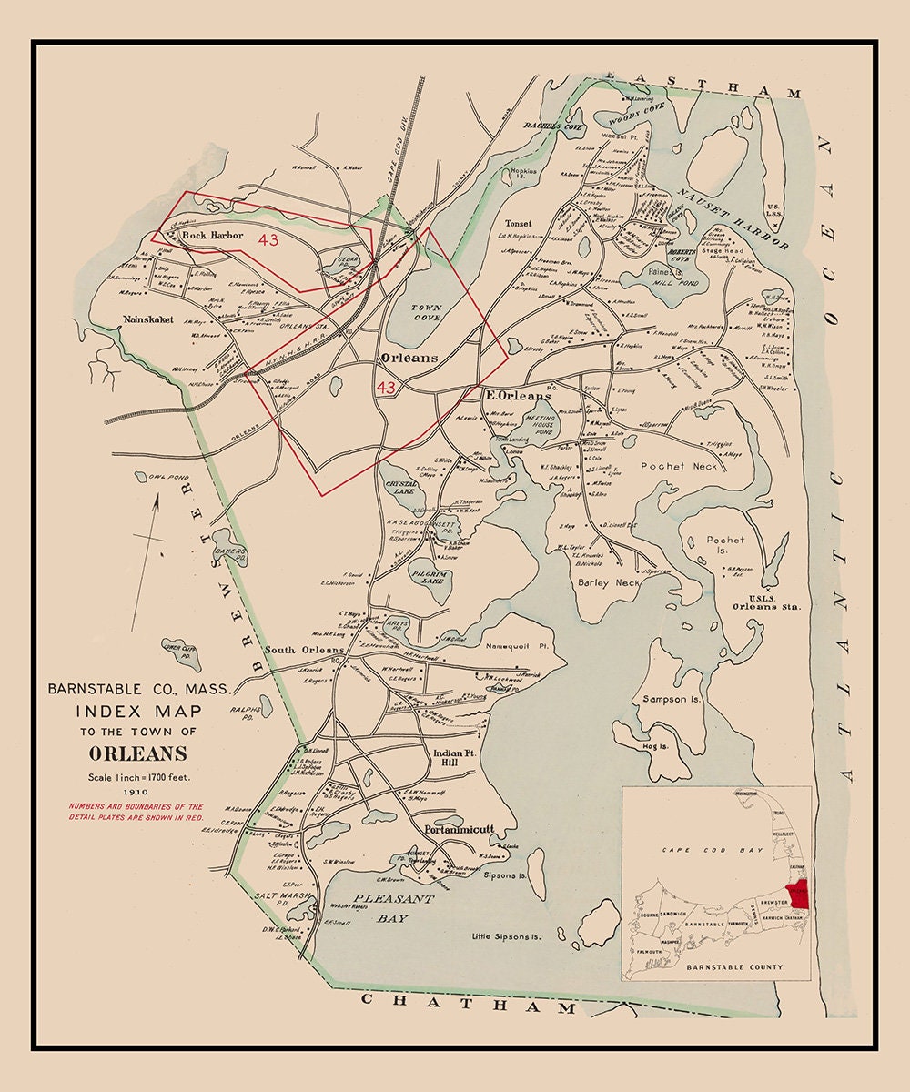 1910 Map of Orleans Barnstable County Massachusetts