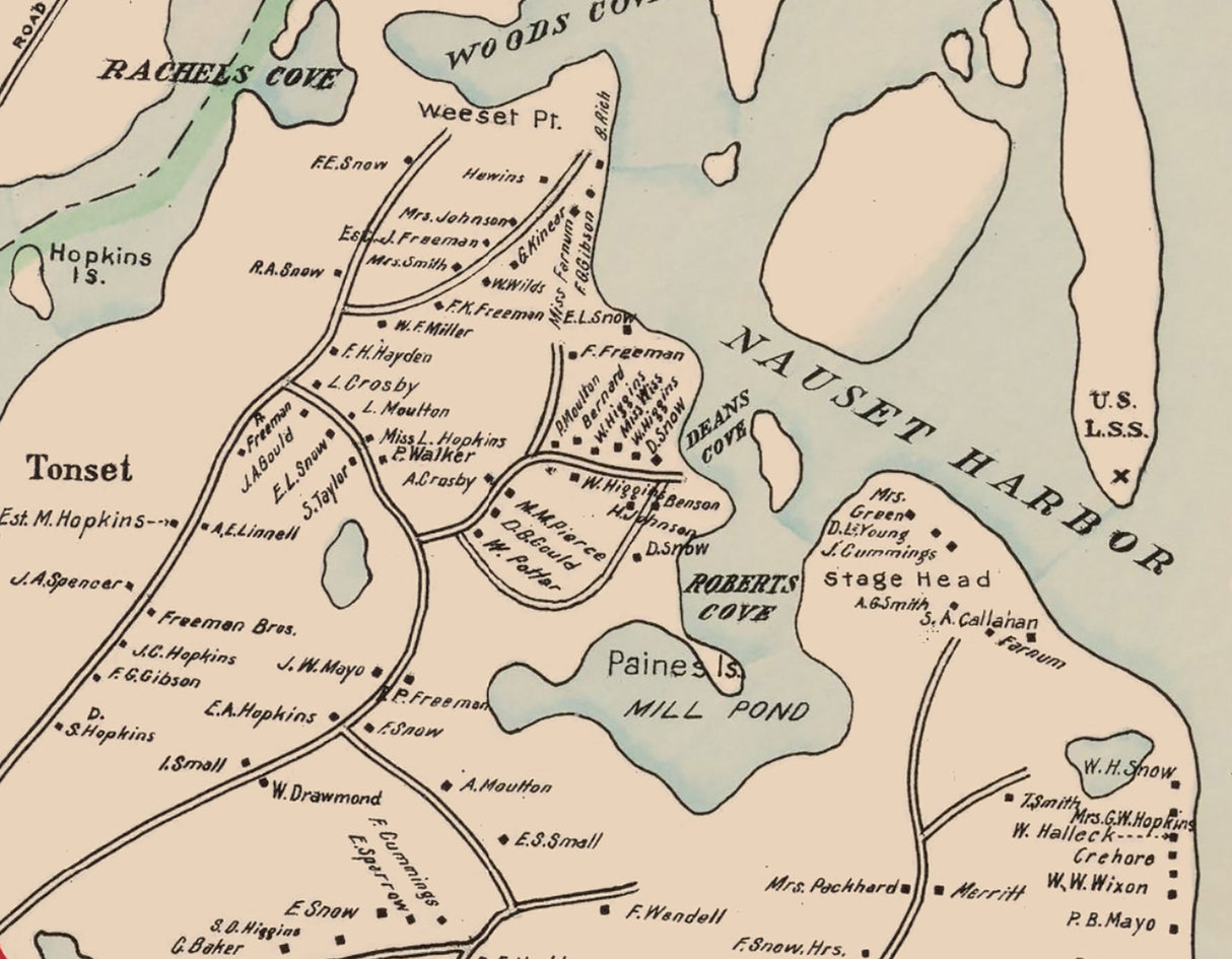 1910 Map of Orleans Barnstable County Massachusetts