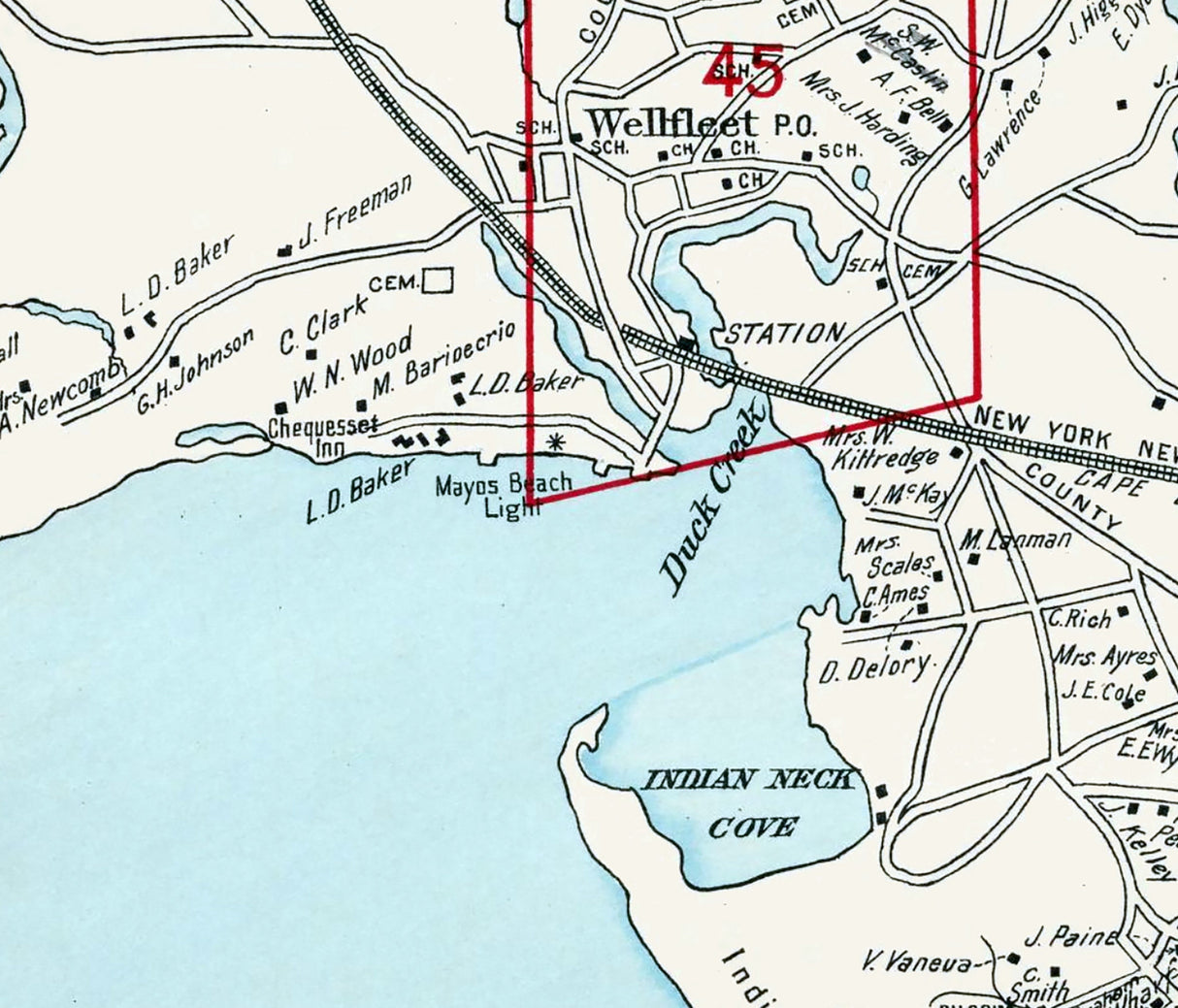 1910 Map of Wellfleet Barnstable County Massachusetts