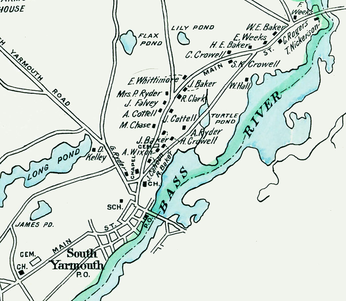 1910 Map of Yarmouth Barnstable County Massachusetts