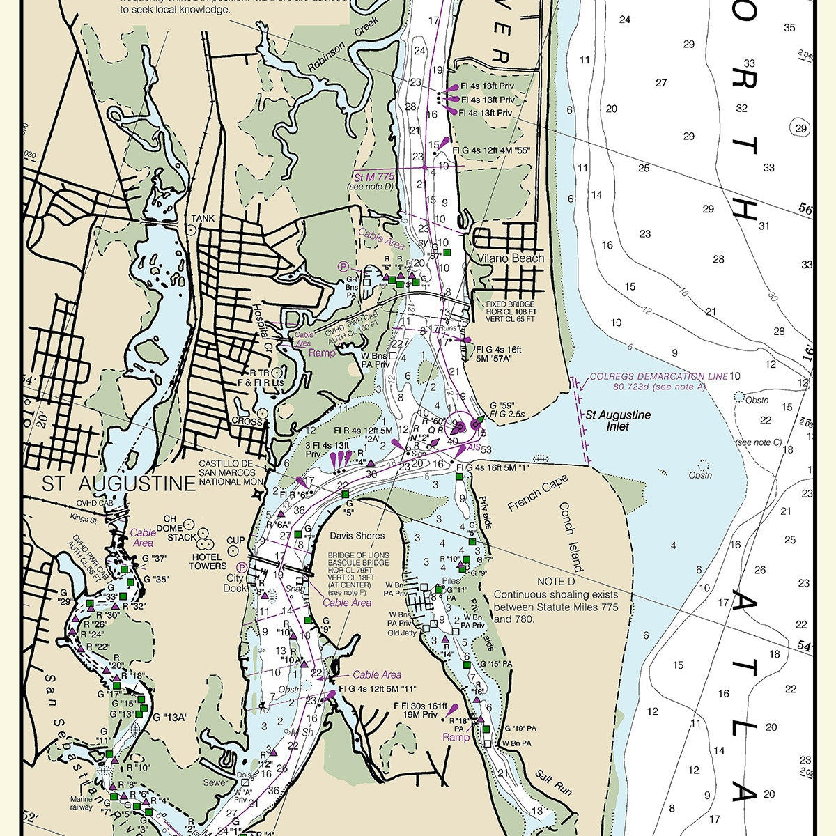 2020 Nautical Chart of Saint Augustine Florida Inlet Genealogical