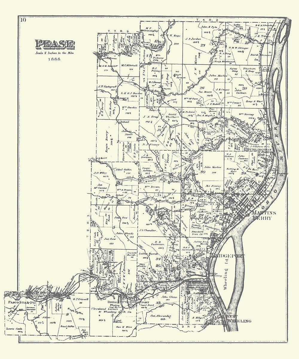 1888 Map of Pease Township Belmont County Ohio