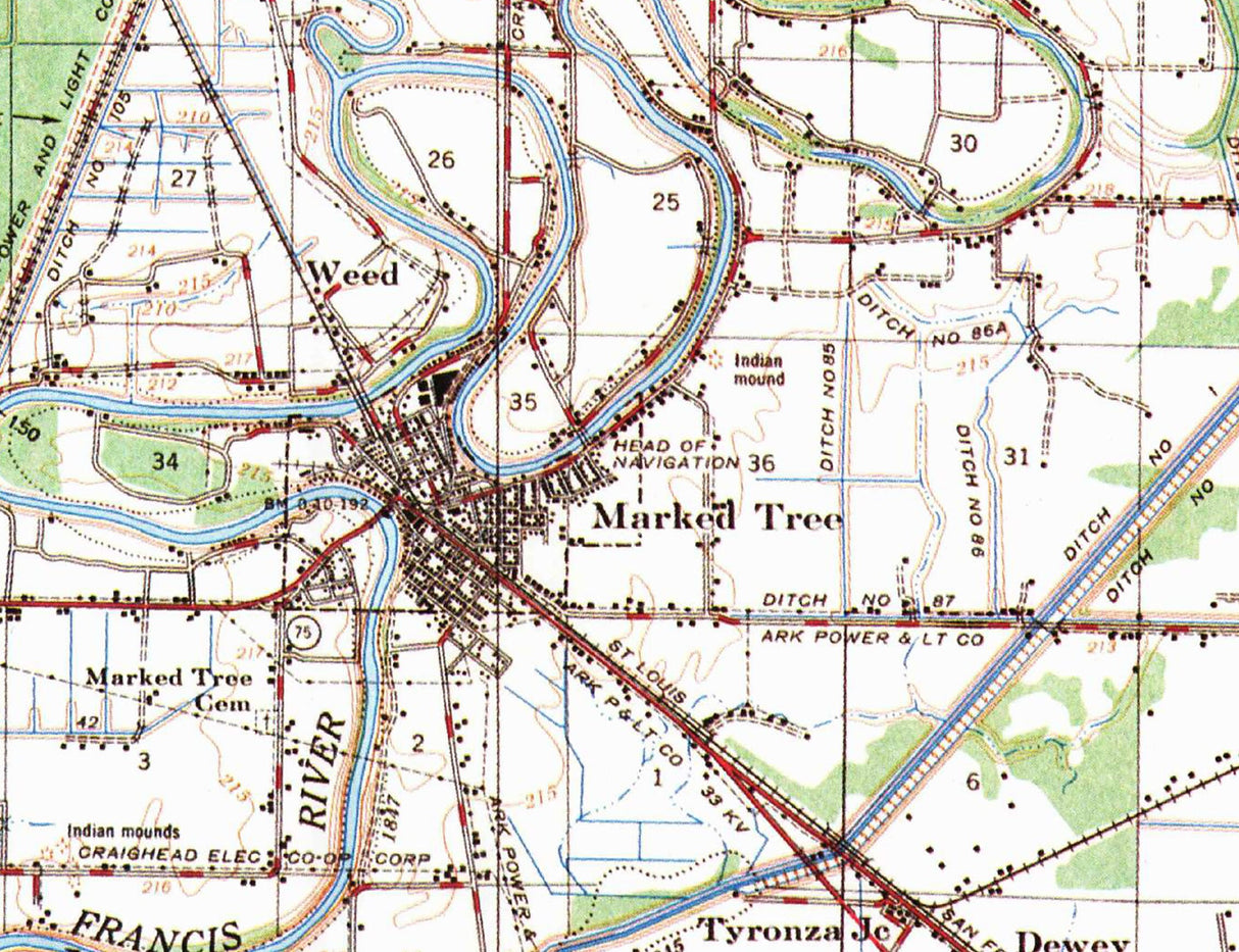 1956 Topo Map of Marked Tree Arkansas St Francis Sunk Lands