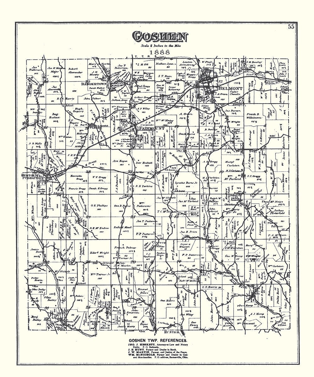 1888 Map of Goshen Township Belmont County Ohio