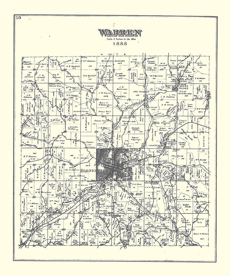 1888 Map of Warren Township Belmont County Ohio
