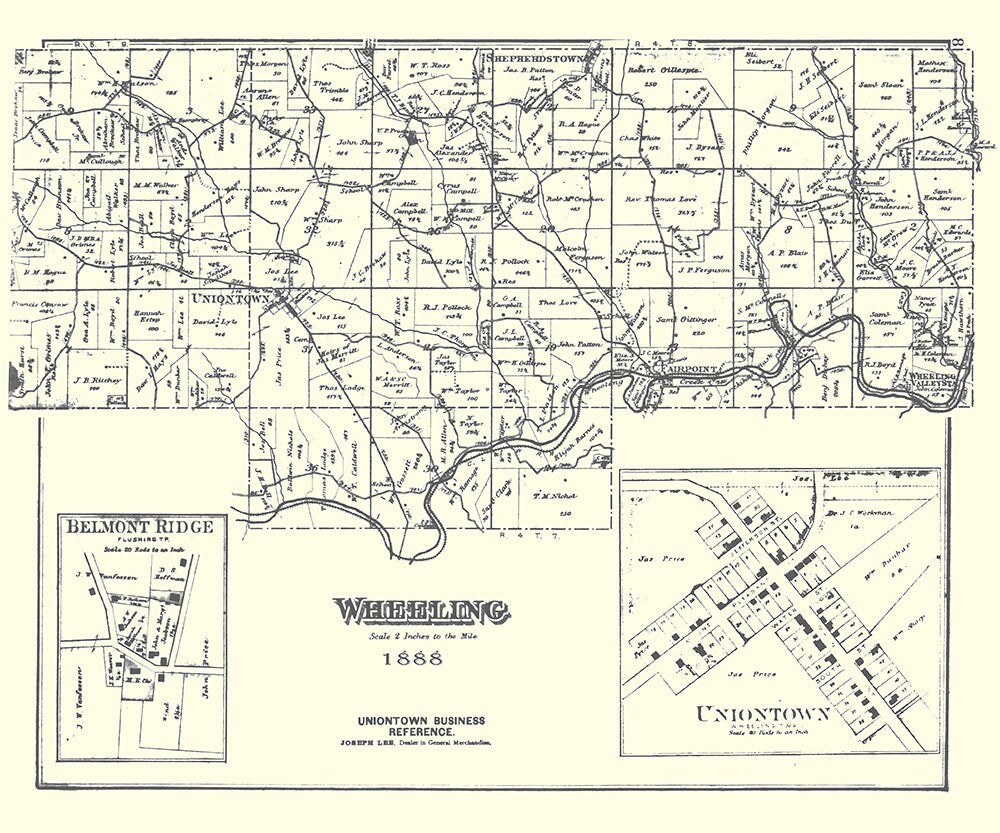 1888 Map of Wheeling Township Belmont County Ohio