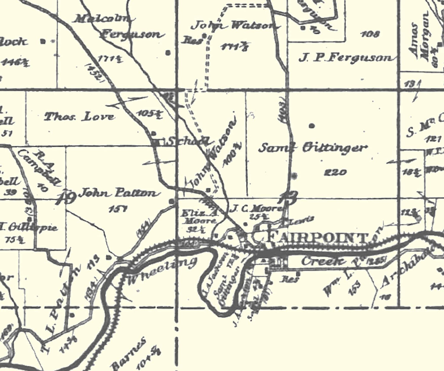 1888 Map of Wheeling Township Belmont County Ohio
