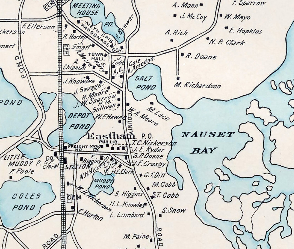 1910 Map of Eastham Barnstable County Massachusetts