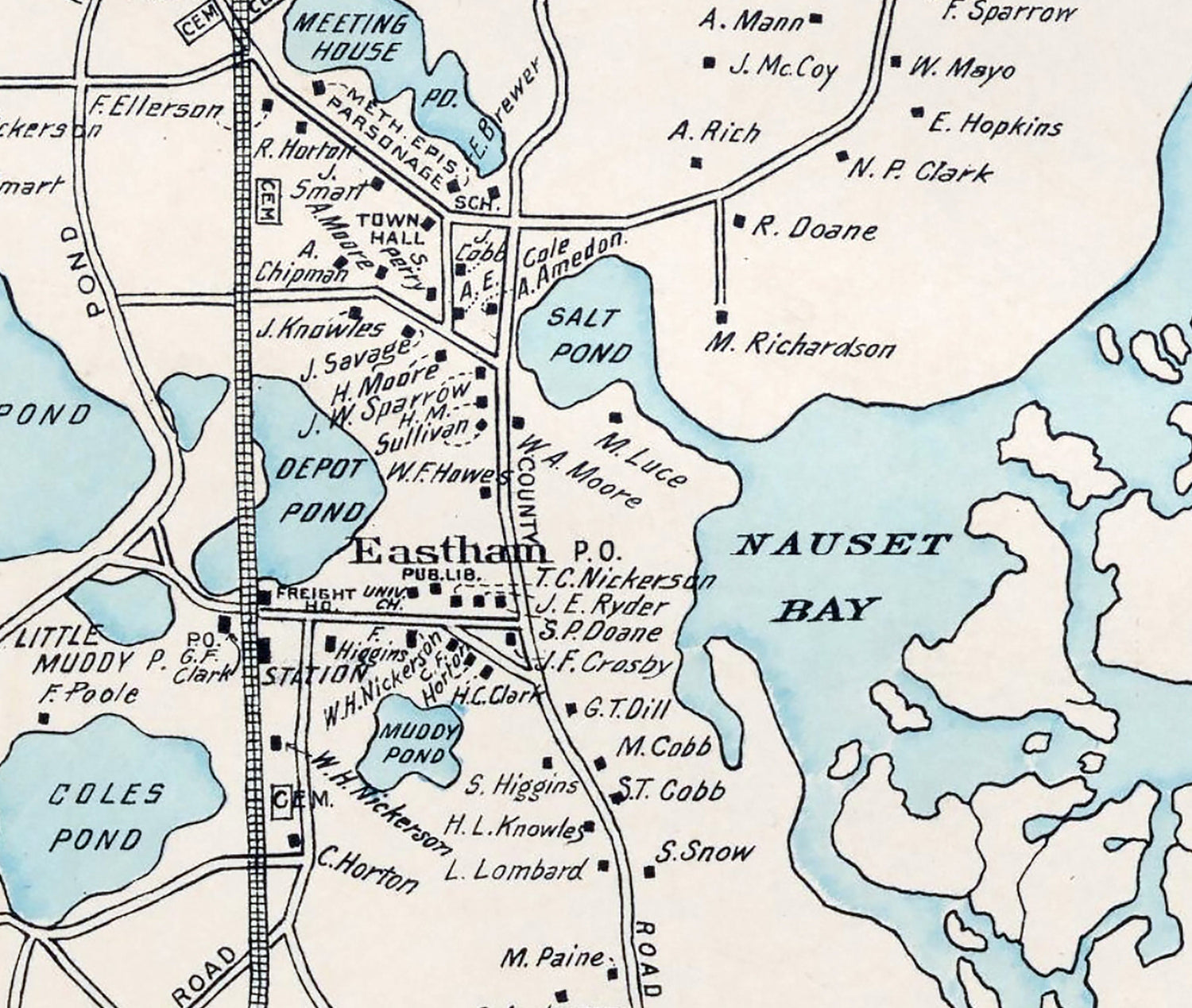 1910 Map of Eastham Barnstable County Massachusetts