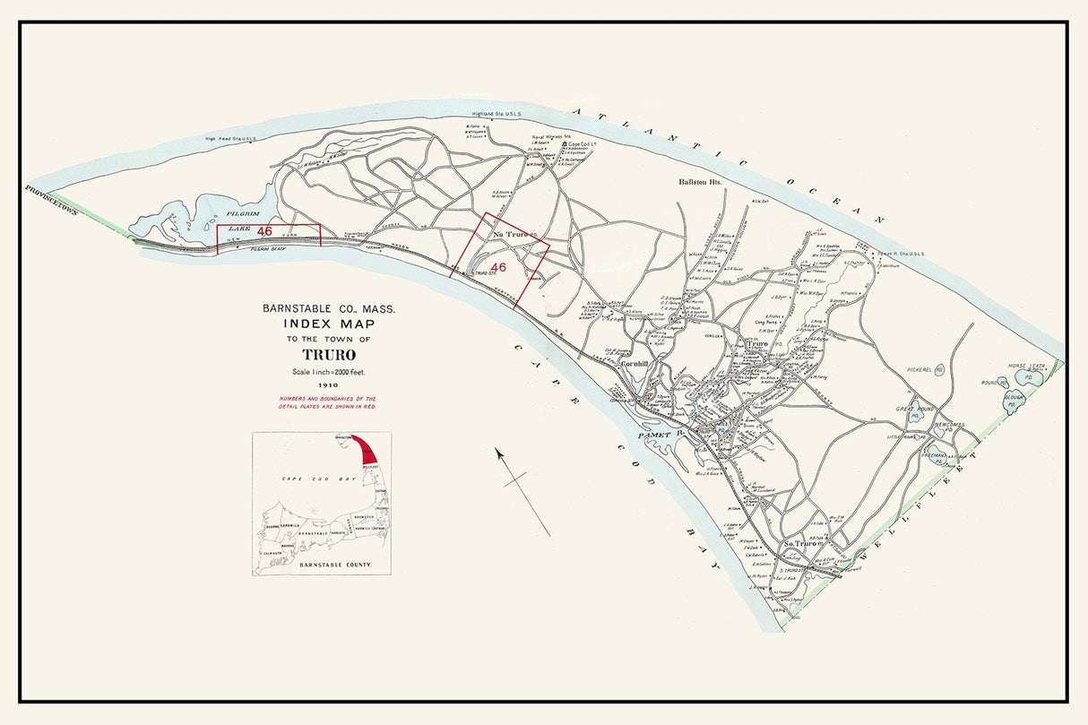1910 Map of Truro Barnstable County Massachusetts