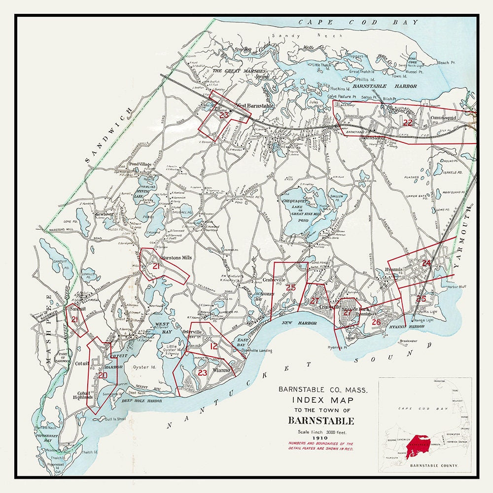 1910 Town Map of Barnstable Massachusetts