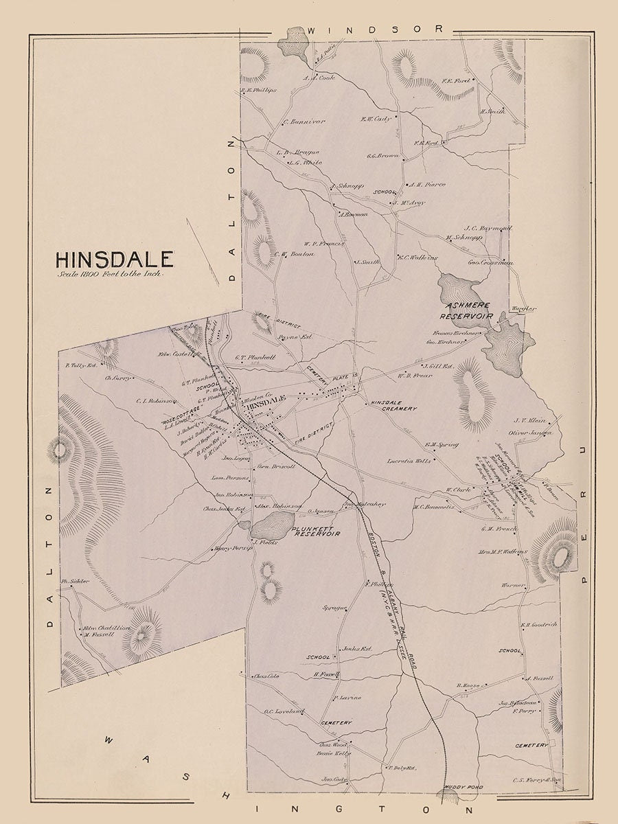 1904 Map of Hinsdale Berkshire County Massachusetts