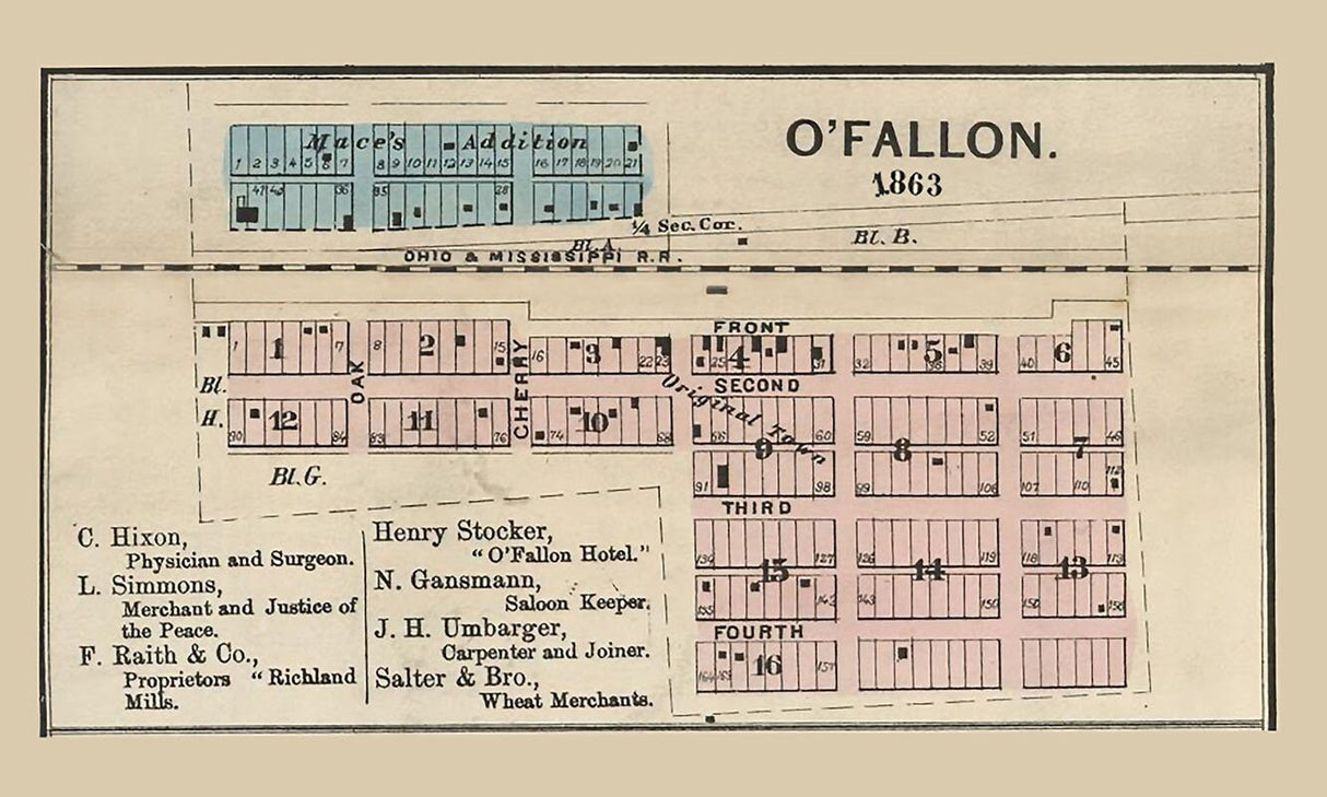 1863 Map of O'Fallon Saint Clair County Illinois