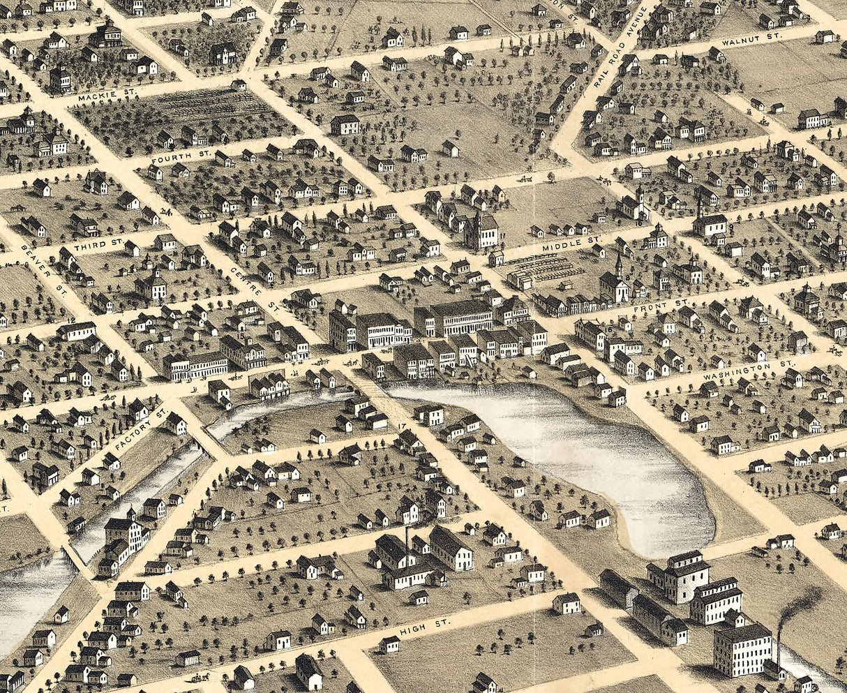 1867 Panoramic Map of Beaver Dam Dodge County Wisconsin
