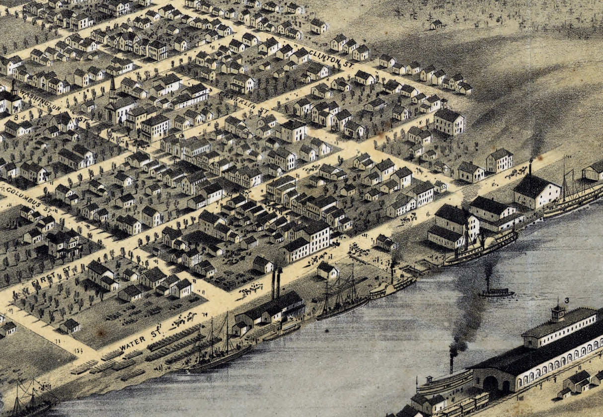 1868 Panoramic Map of Grand Haven Ottawa County Michigan