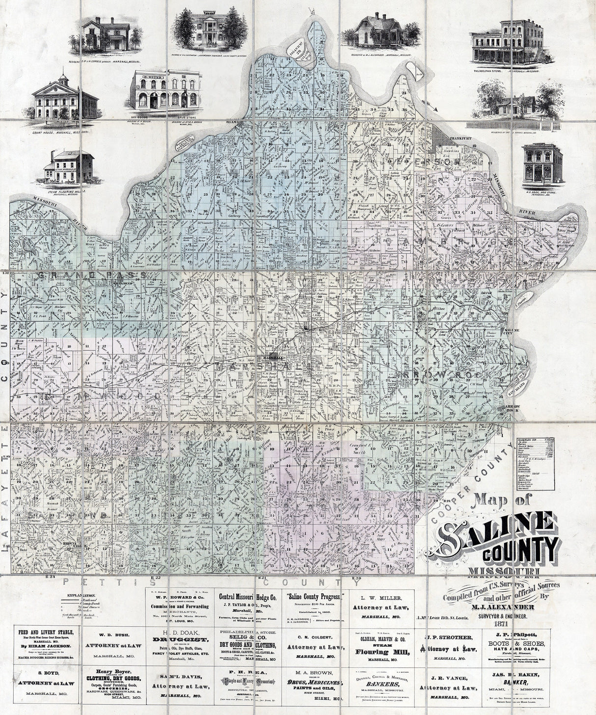 1871 Map of Saline County Missouri