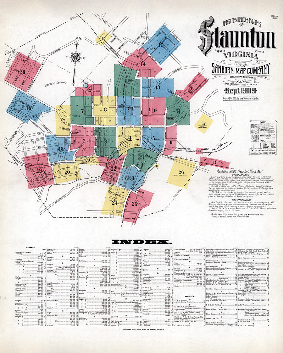 1909 Map of Staunton Virginia