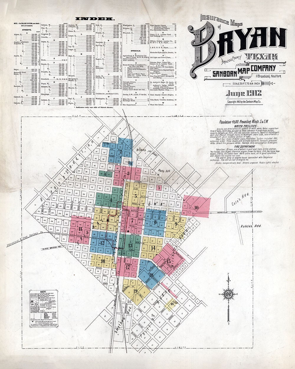 1912 Map of Bryan Brazos County Texas
